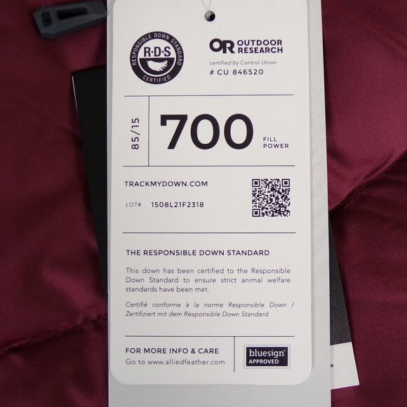 NWT Outdoor Research Coldfront 700+ Down Jacket Hoodie Wine Size XL #1061 - Picture 7 of 16